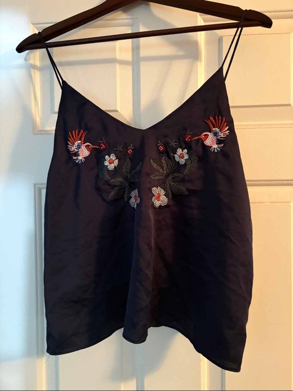 Embroidered Navy Spaghetti Strap Tank